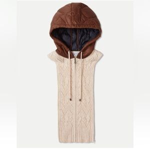 $328Veronica Beard Orine Quilted Hoodie Dickey Insert Lambswool Navy brown ivory